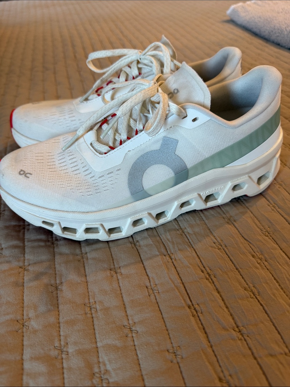 OC Cloudmonster Ivory/White Sneakers with mint and coral/red accents